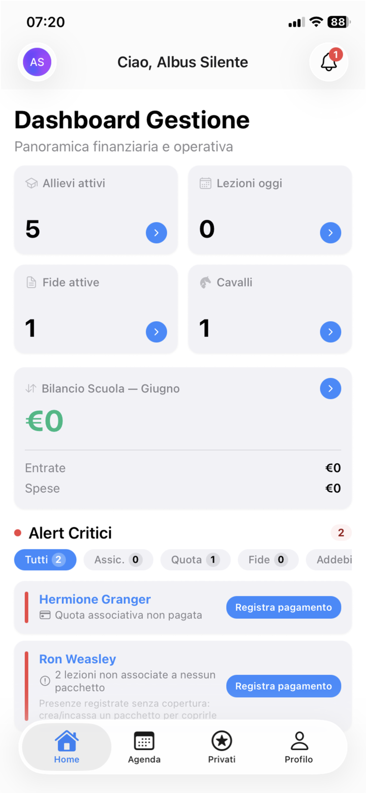 Dashboard EquiTrack su iPhone